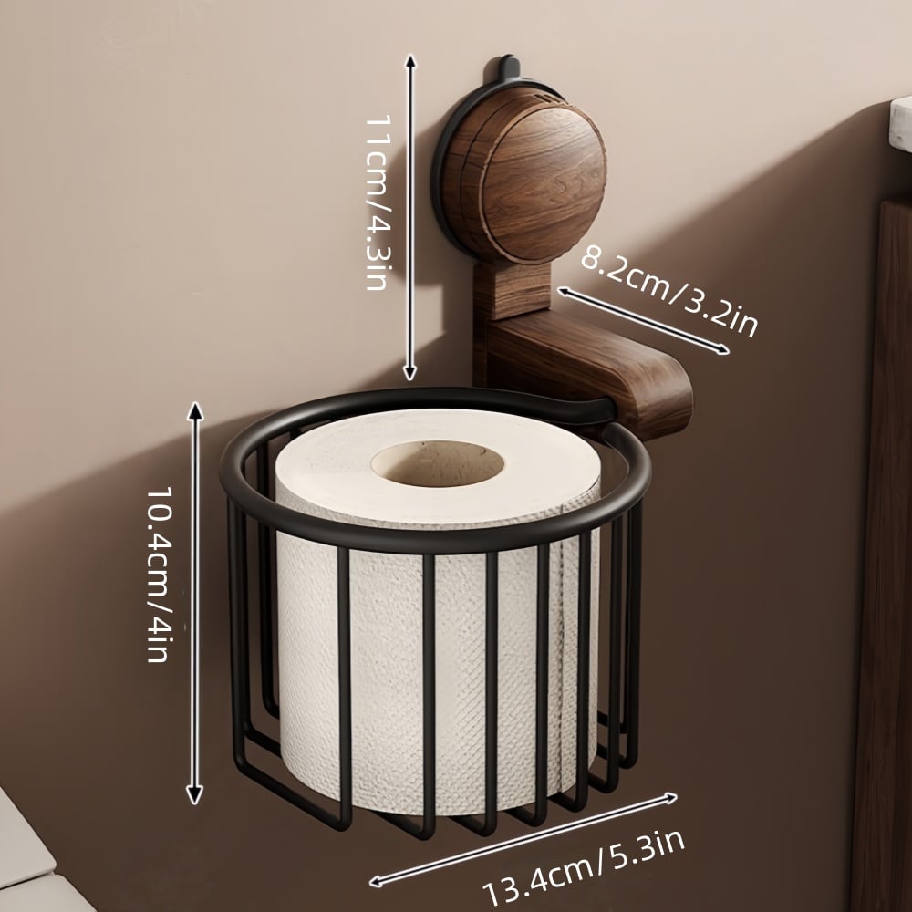 Lisslune | Walnut Wood Toilet Paper Holder – Drill-Free with Suction Cup