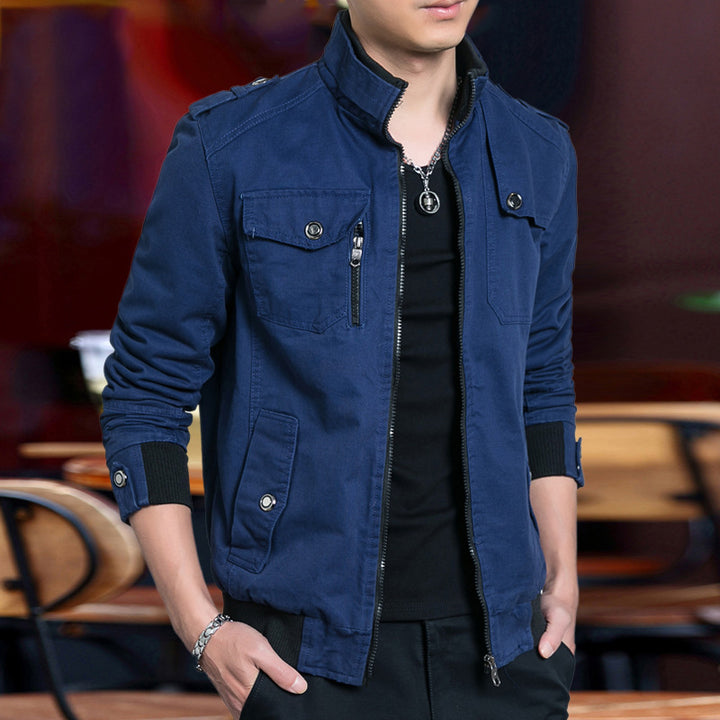 Men's Casual Utility Jacket with High Collar and Multiple Pockets Lisslune