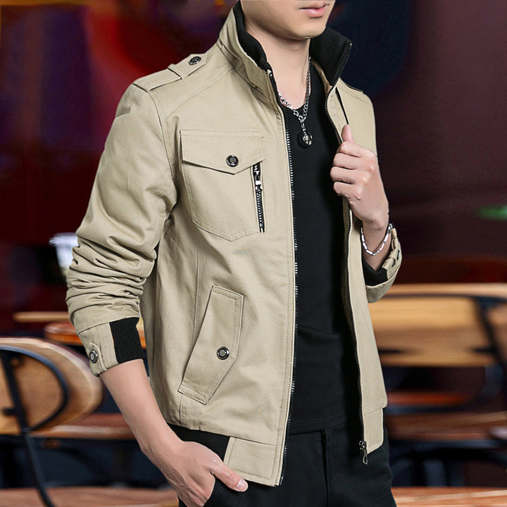 Men's Casual Utility Jacket with High Collar and Multiple Pockets Lisslune
