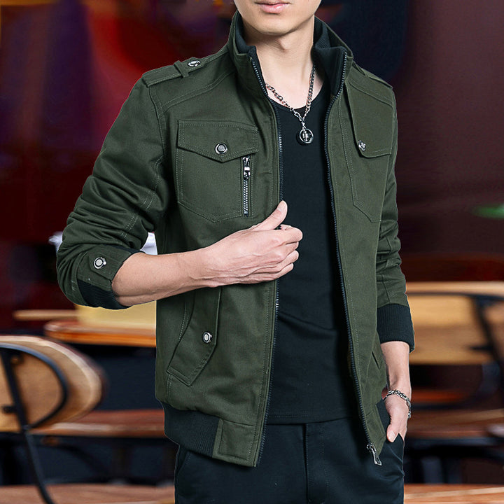 Men's Casual Utility Jacket with High Collar and Multiple Pockets Lisslune