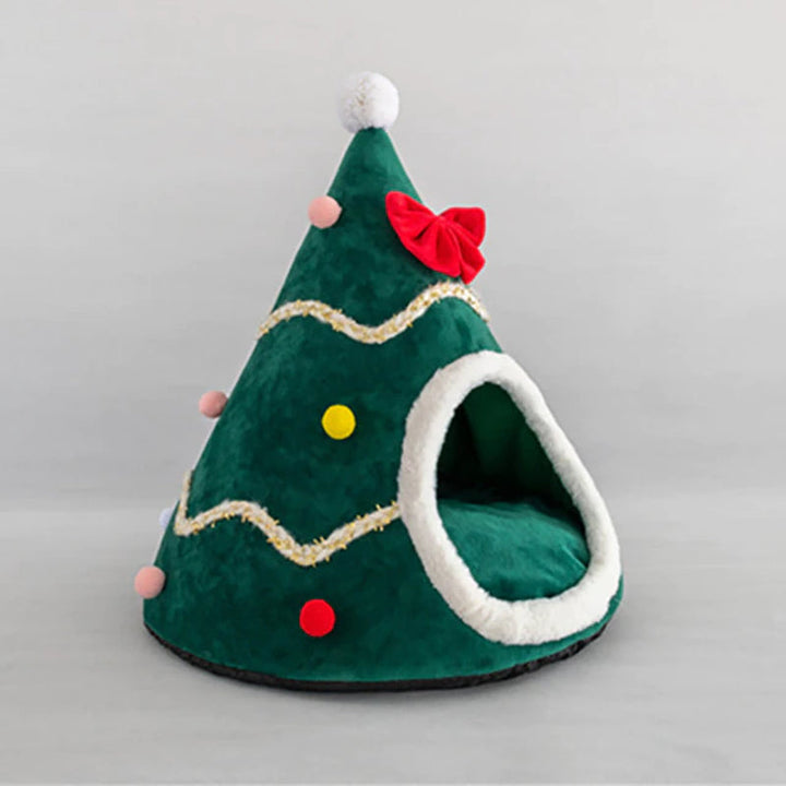 Lisslune | Cat Bed House Christmas Tree Shape Puppy Accommodation Washable Cat Mat Kitten Cave Winter Warm Pet Beds for Cats Dogs Pet Accessories