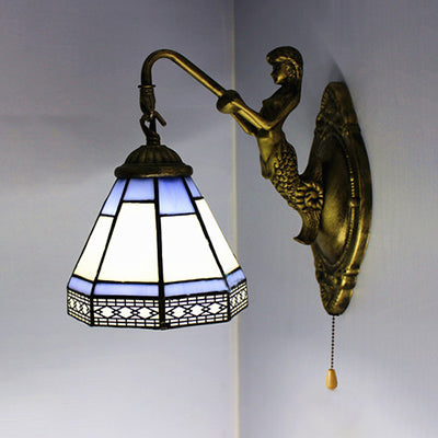 Lisslune | Blue glass conical wall lamp Tiffany 1 head antique brass wall light