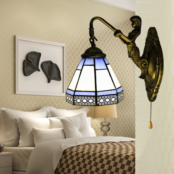 Lisslune | Blue glass conical wall lamp Tiffany 1 head antique brass wall light