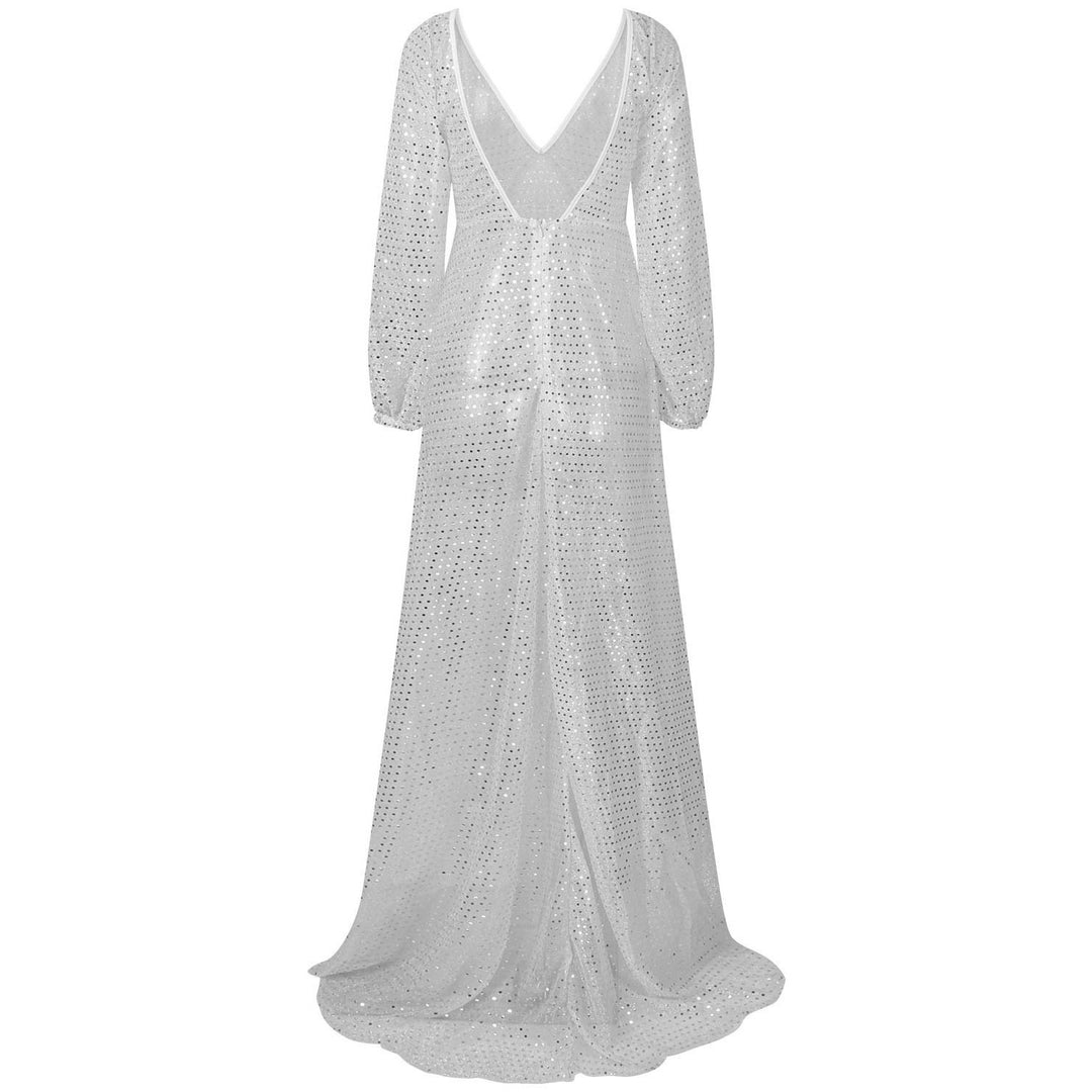 Women High-Quality Evening Dress with Sparkling Sequins and Transparent Fabric