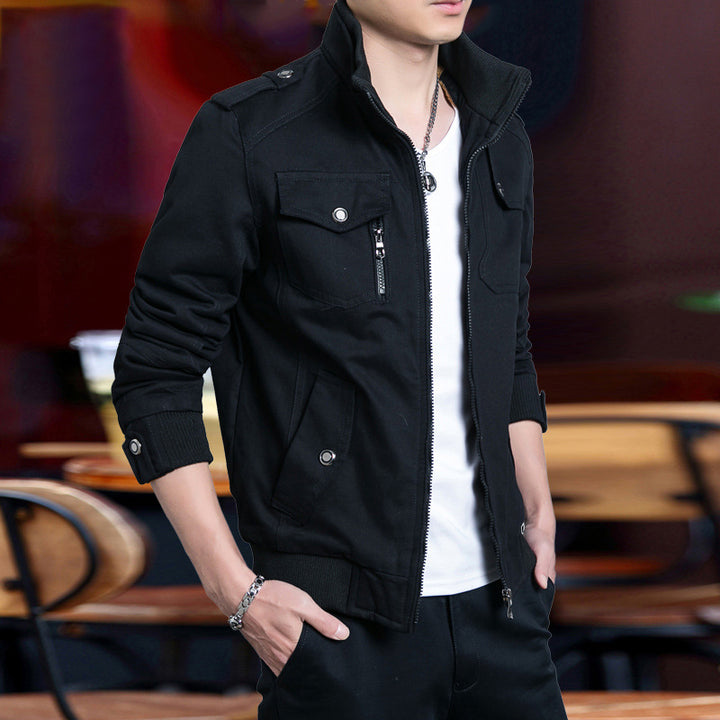 Men's Casual Utility Jacket with High Collar and Multiple Pockets Lisslune