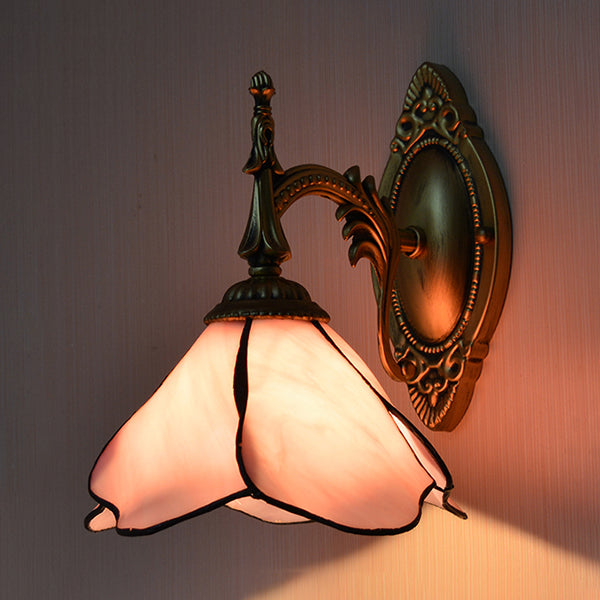 Lisslune | Pink Flower Wall Light Country House Glass 1 Light Wall Lamp for Bedroom