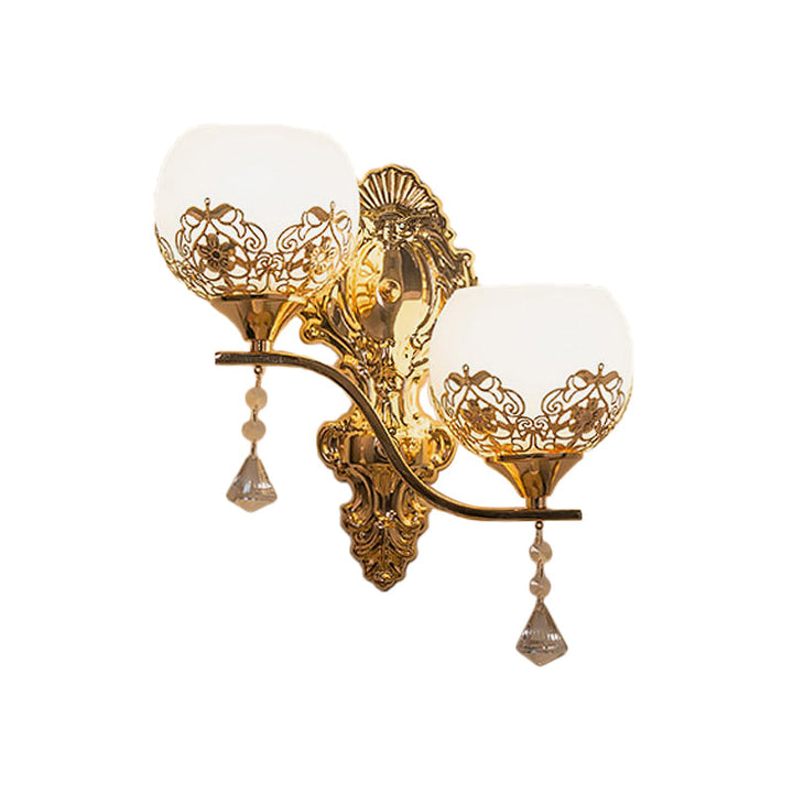 Lisslune | Contemporary Dome Wall Lamp Lighting Crystal 2 Lights Wall Mounted Lamp with Curved Arm in Gold
