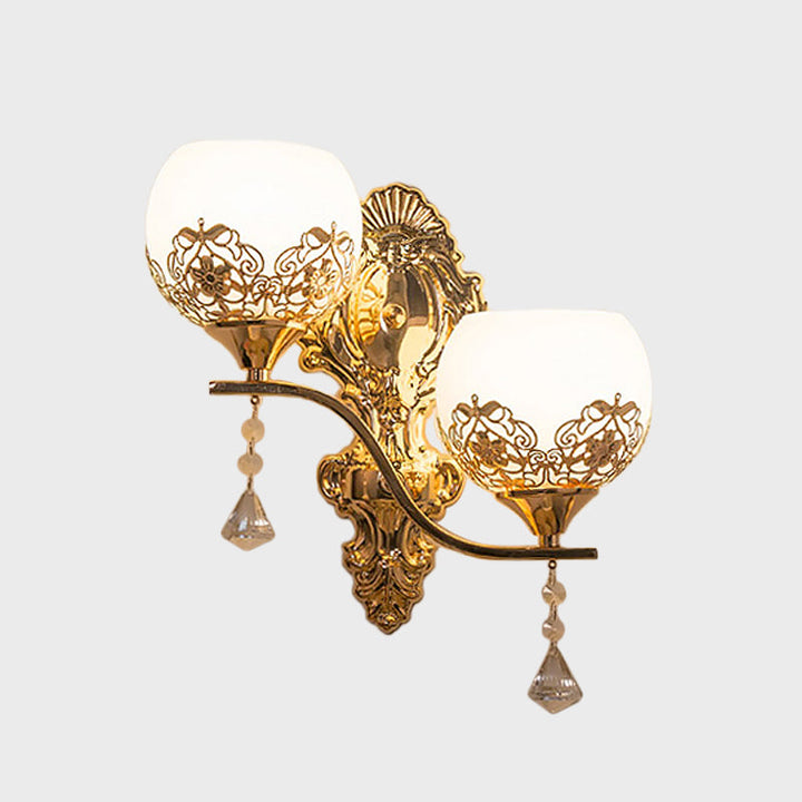 Lisslune | Contemporary Dome Wall Lamp Lighting Crystal 2 Lights Wall Mounted Lamp with Curved Arm in Gold
