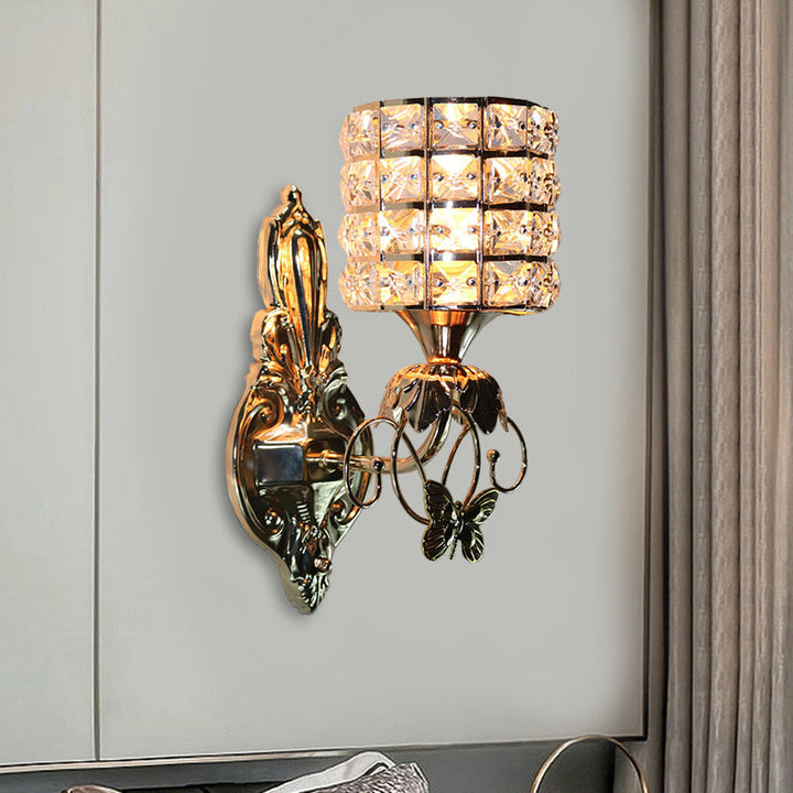 Lisslune | 1-Light Metal Wall Light Modernism Cylinder Living Room Pendant Light with Crystal Shade