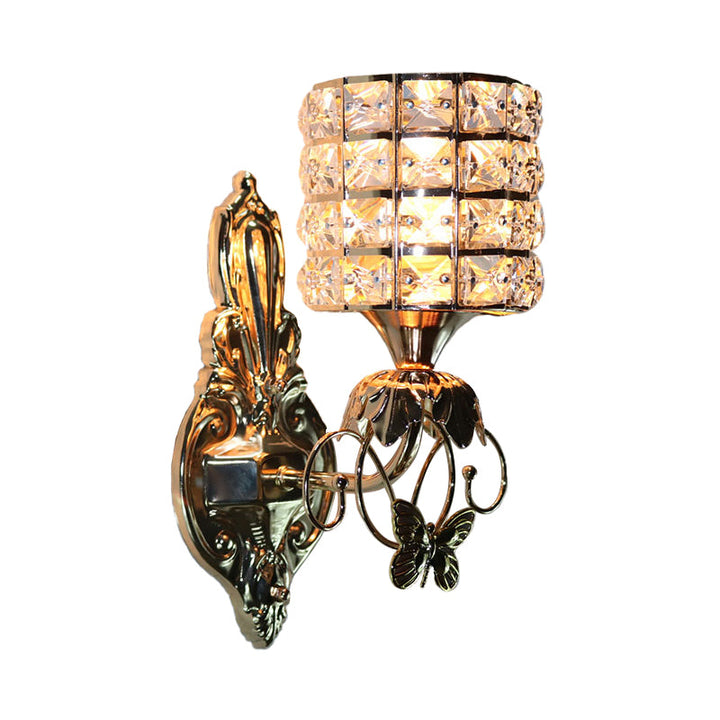 Lisslune | 1-Light Metal Wall Light Modernism Cylinder Living Room Pendant Light with Crystal Shade