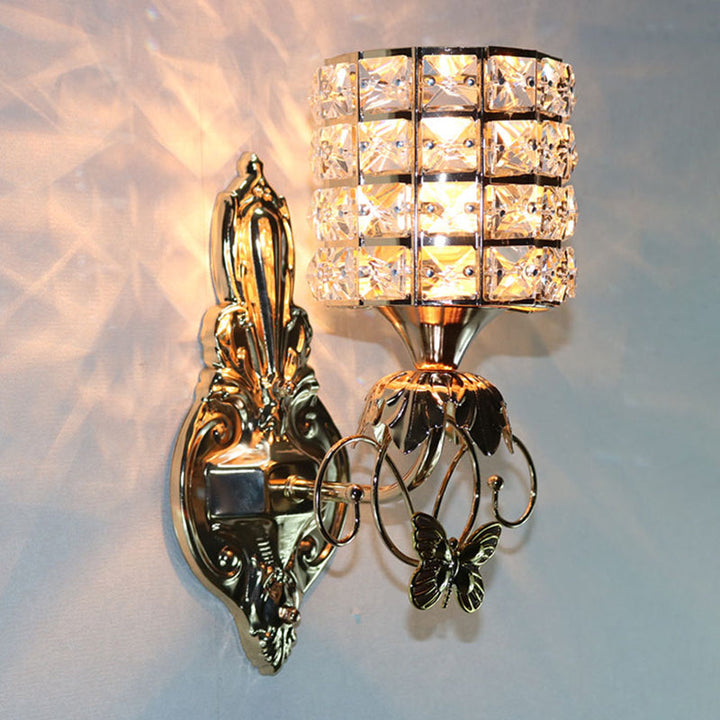 Lisslune | 1-Light Metal Wall Light Modernism Cylinder Living Room Pendant Light with Crystal Shade