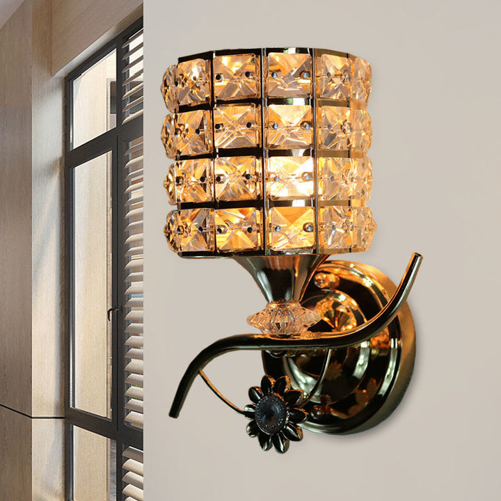 Lisslune | 1-Light Metal Wall Light Modernism Cylinder Living Room Pendant Light with Crystal Shade