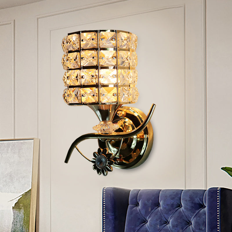 Lisslune | 1-Light Metal Wall Light Modernism Cylinder Living Room Pendant Light with Crystal Shade
