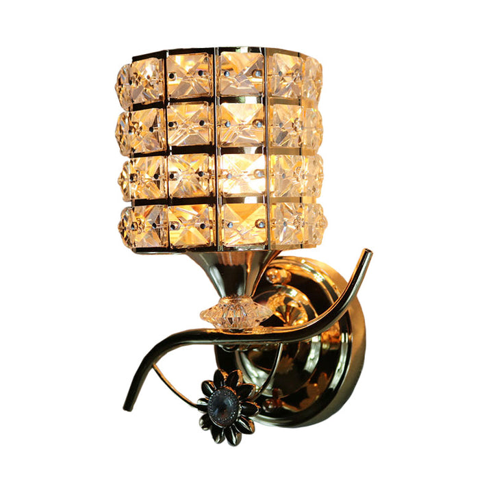 Lisslune | 1-Light Metal Wall Light Modernism Cylinder Living Room Pendant Light with Crystal Shade