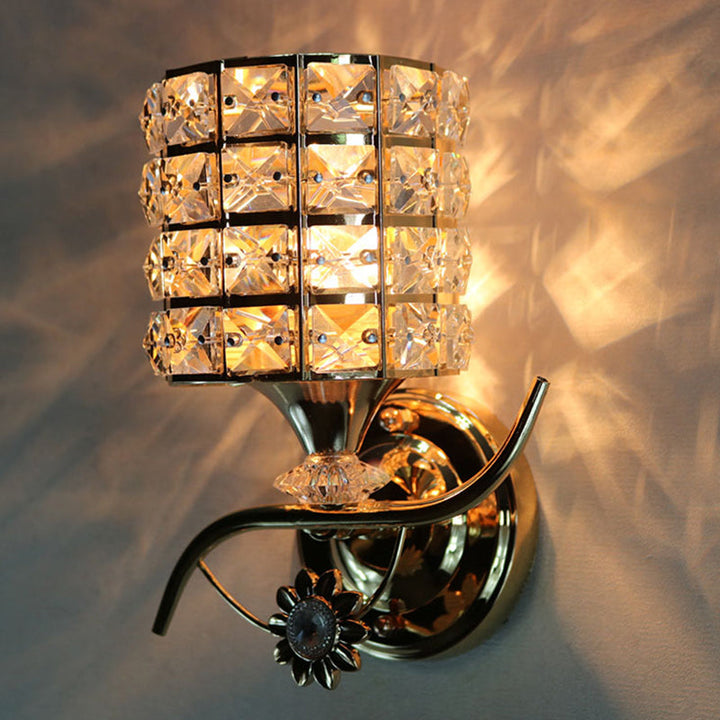 Lisslune | 1-Light Metal Wall Light Modernism Cylinder Living Room Pendant Light with Crystal Shade