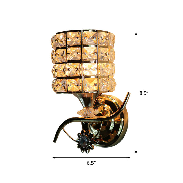 Lisslune | 1-Light Metal Wall Light Modernism Cylinder Living Room Pendant Light with Crystal Shade