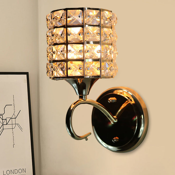 Lisslune | 1-Light Metal Wall Light Modernism Cylinder Living Room Pendant Light with Crystal Shade