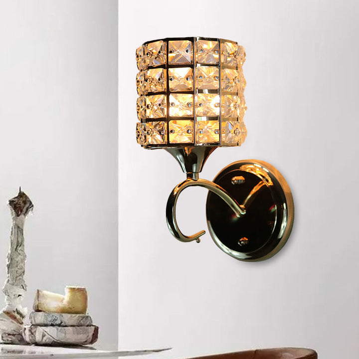 Lisslune | 1-Light Metal Wall Light Modernism Cylinder Living Room Pendant Light with Crystal Shade