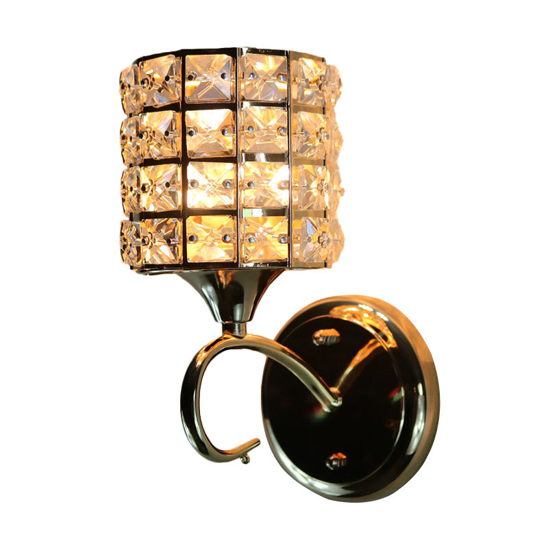 Lisslune | 1-Light Metal Wall Light Modernism Cylinder Living Room Pendant Light with Crystal Shade