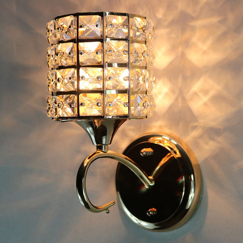 Lisslune | 1-Light Metal Wall Light Modernism Cylinder Living Room Pendant Light with Crystal Shade
