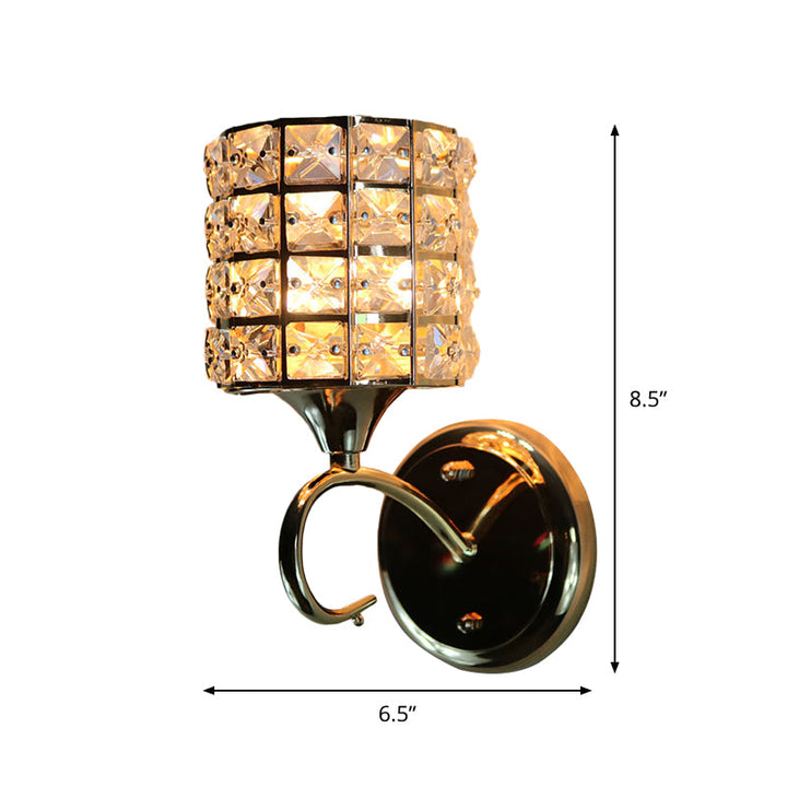 Lisslune | 1-Light Metal Wall Light Modernism Cylinder Living Room Pendant Light with Crystal Shade