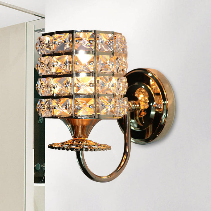 Lisslune | 1-Light Metal Wall Light Modernism Cylinder Living Room Pendant Light with Crystal Shade