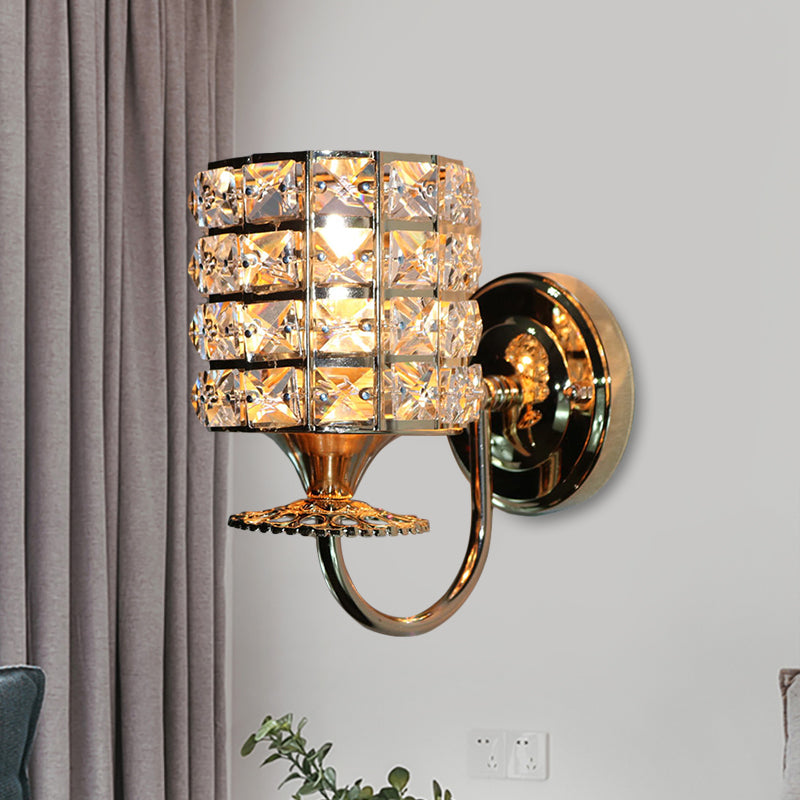 Lisslune | 1-Light Metal Wall Light Modernism Cylinder Living Room Pendant Light with Crystal Shade