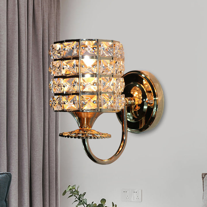 Lisslune | 1-Light Metal Wall Light Modernism Cylinder Living Room Pendant Light with Crystal Shade