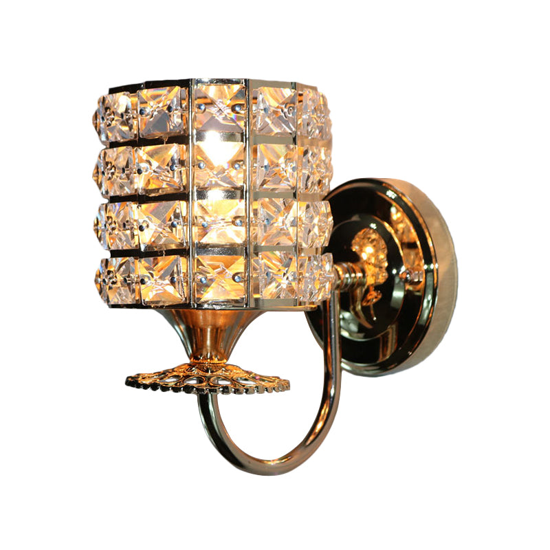 Lisslune | 1-Light Metal Wall Light Modernism Cylinder Living Room Pendant Light with Crystal Shade