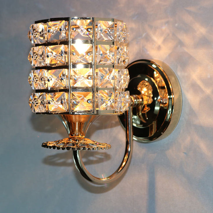 Lisslune | 1-Light Metal Wall Light Modernism Cylinder Living Room Pendant Light with Crystal Shade