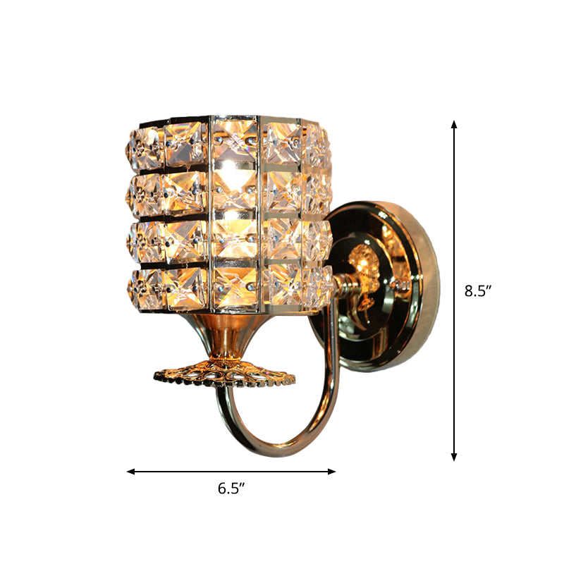 Lisslune | 1-Light Metal Wall Light Modernism Cylinder Living Room Pendant Light with Crystal Shade
