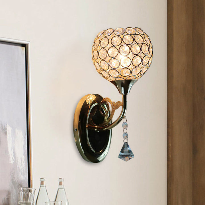 Lisslune | Gold Bowl Wall Light Lighting Minimalist 1 Bulb Bedroom Opulent Inlaid Crystal Wall Mount Light