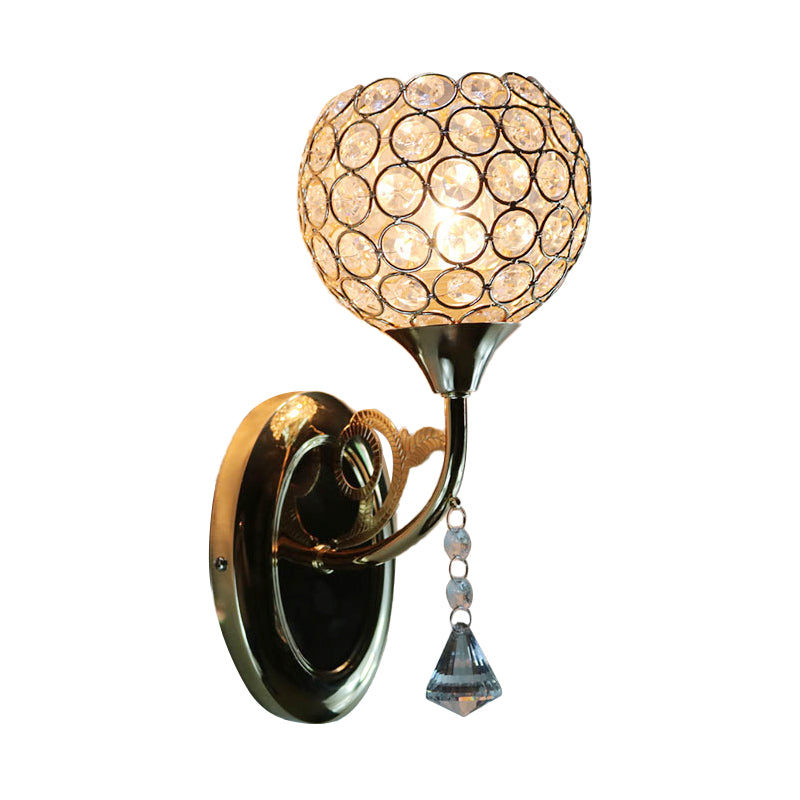 Lisslune | Gold Bowl Wall Light Lighting Minimalist 1 Bulb Bedroom Opulent Inlaid Crystal Wall Mount Light