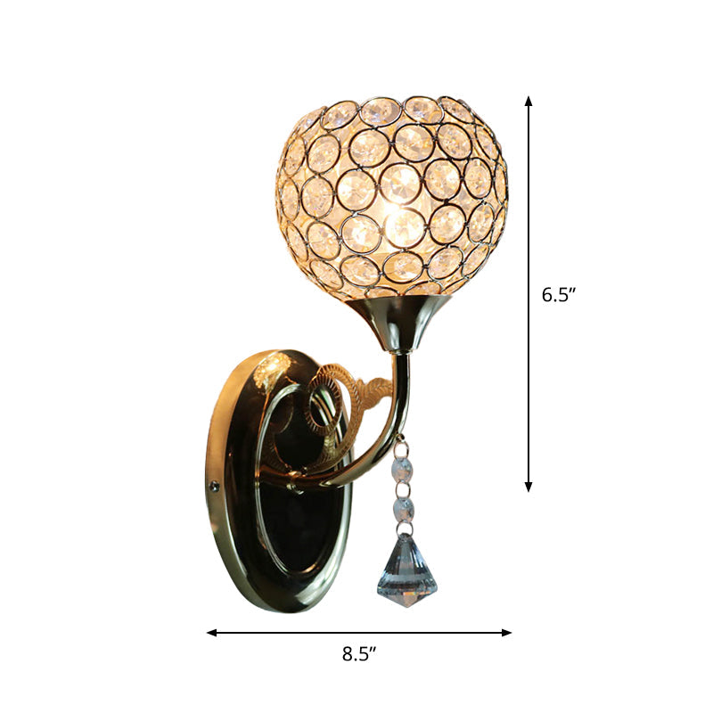 Lisslune | Gold Bowl Wall Light Lighting Minimalist 1 Bulb Bedroom Opulent Inlaid Crystal Wall Mount Light