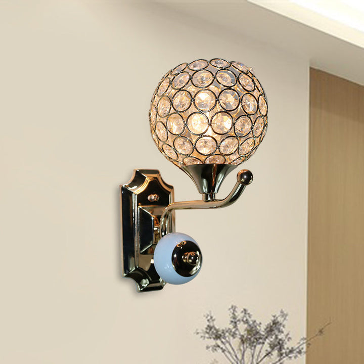 Lisslune | Modernist Circle Wall Lamp 1 Main Crystal-Inlay Wall Mount Light Fixture in Gold