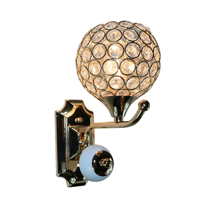 Lisslune | Modernist Circle Wall Lamp 1 Main Crystal-Inlay Wall Mount Light Fixture in Gold