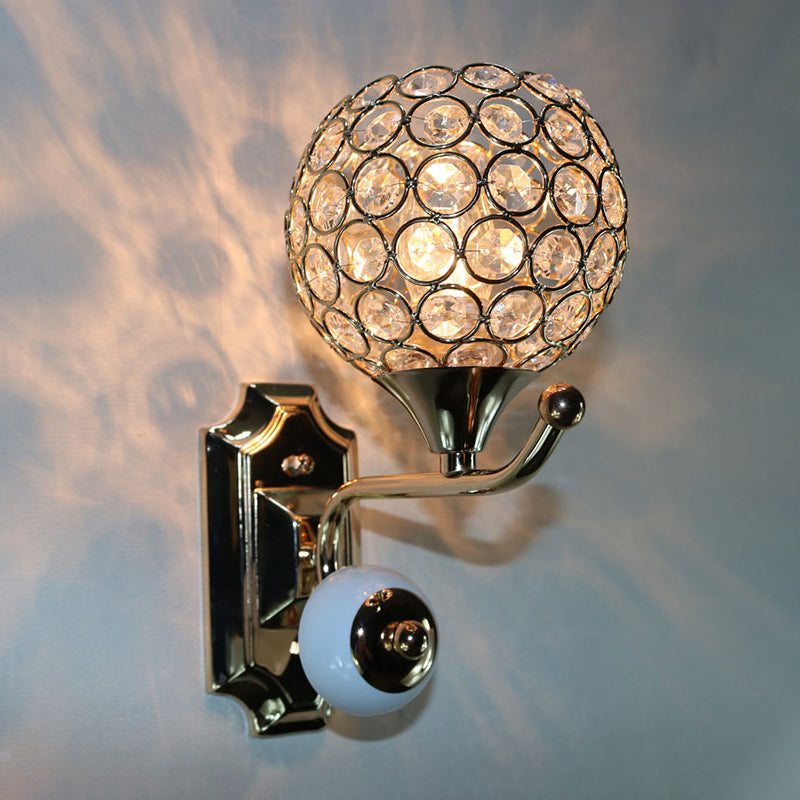 Lisslune | Modernist Circle Wall Lamp 1 Main Crystal-Inlay Wall Mount Light Fixture in Gold