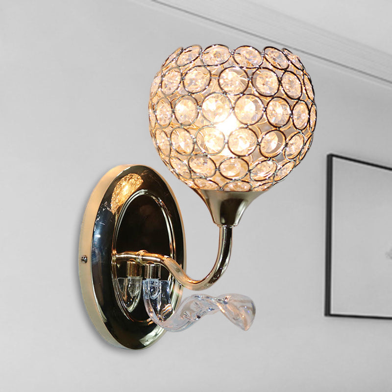 Lisslune | Modernist Circle Wall Lamp 1 Main Crystal-Inlay Wall Mount Light Fixture in Gold