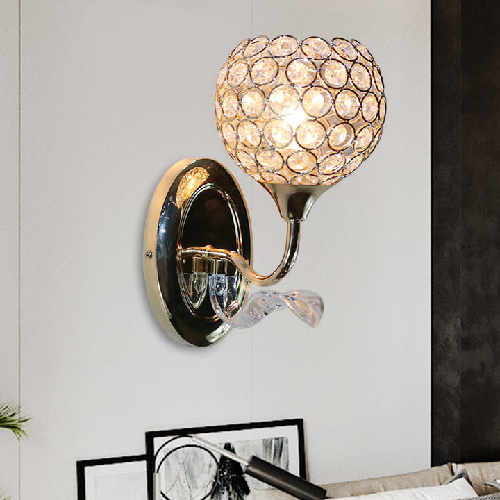 Lisslune | Modernist Circle Wall Lamp 1 Main Crystal-Inlay Wall Mount Light Fixture in Gold