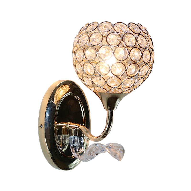 Lisslune | Modernist Circle Wall Lamp 1 Main Crystal-Inlay Wall Mount Light Fixture in Gold