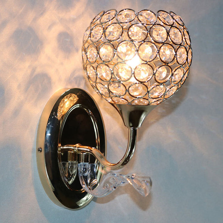 Lisslune | Modernist Circle Wall Lamp 1 Main Crystal-Inlay Wall Mount Light Fixture in Gold