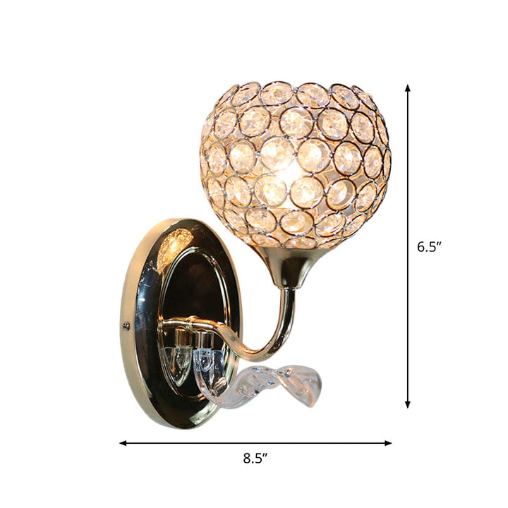 Lisslune | Modernist Circle Wall Lamp 1 Main Crystal-Inlay Wall Mount Light Fixture in Gold