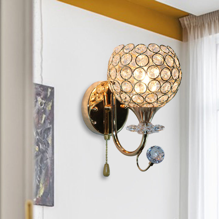 Lisslune | Facet Glass Gold Wall Sconce Light Bowl 1 Head Contemporary Wall Mount Light Fixture for Living Room