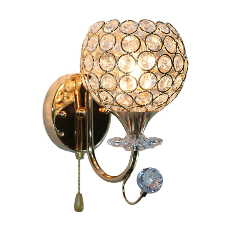Lisslune | Facet Glass Gold Wall Sconce Light Bowl 1 Head Contemporary Wall Mount Light Fixture for Living Room