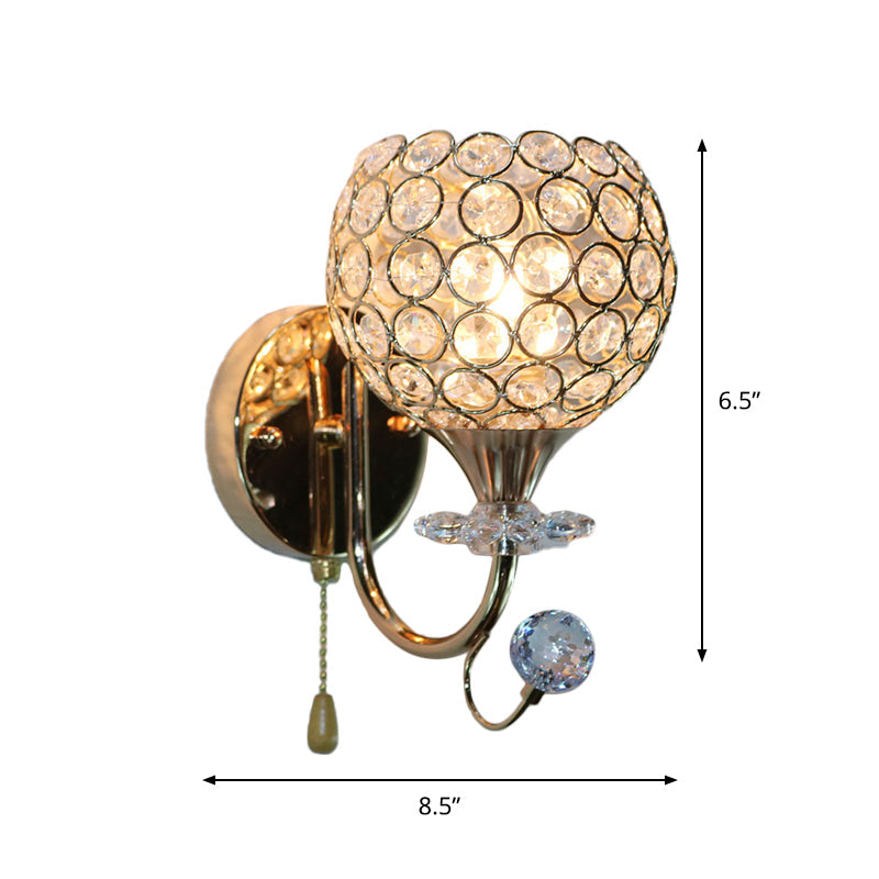 Lisslune | Facet Glass Gold Wall Sconce Light Bowl 1 Head Contemporary Wall Mount Light Fixture for Living Room