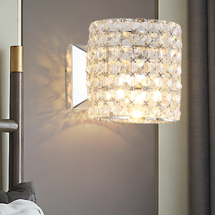 Lisslune | Clear Crystal Block Wall Light Sconces Cylinder 1-Light Contemporary Wall Lighting Fixture