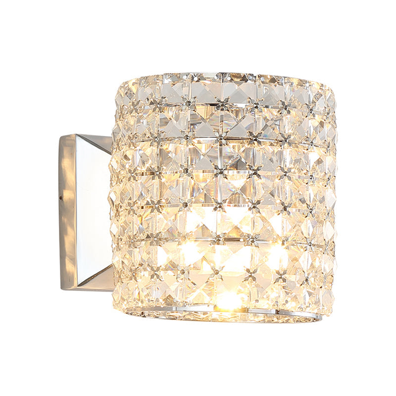Lisslune | Clear Crystal Block Wall Light Sconces Cylinder 1-Light Contemporary Wall Lighting Fixture