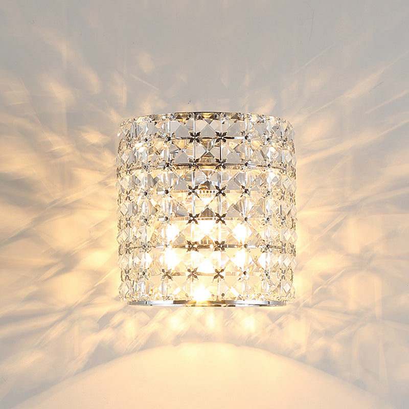 Lisslune | Clear Crystal Block Wall Light Sconces Cylinder 1-Light Contemporary Wall Lighting Fixture