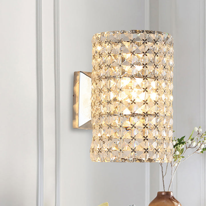 Lisslune | Cylindrical Wall Light Minimalistic 1 Light Clear Crystal Shade Block Wall Lighting Idea