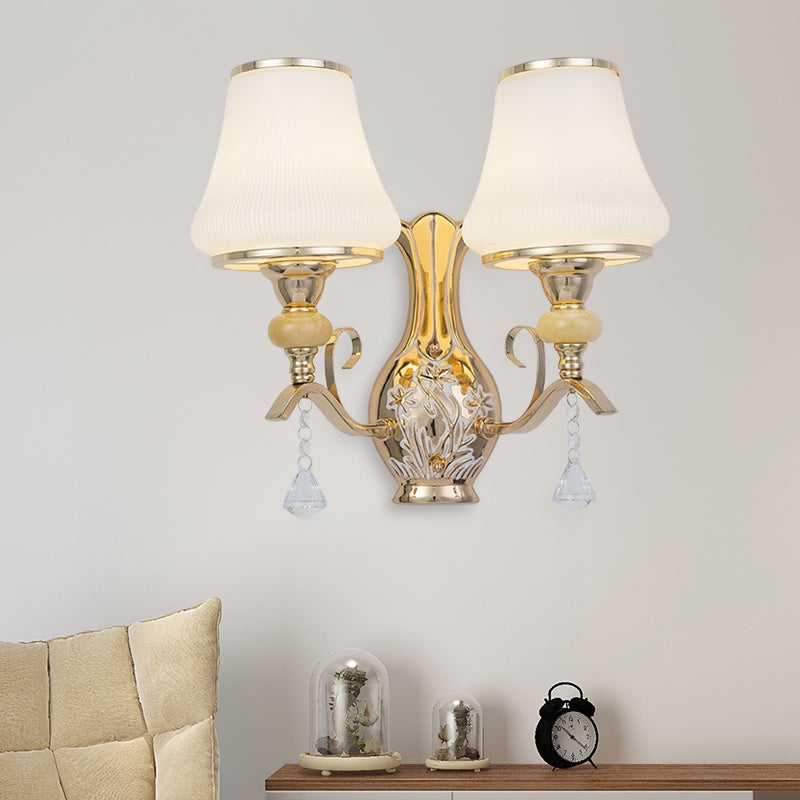 Lisslune | 2-Light Wall Lamp with Bell Shade, Ribbed Glass, Nordic Living Room, Wall-Mounted Light Source in Gold